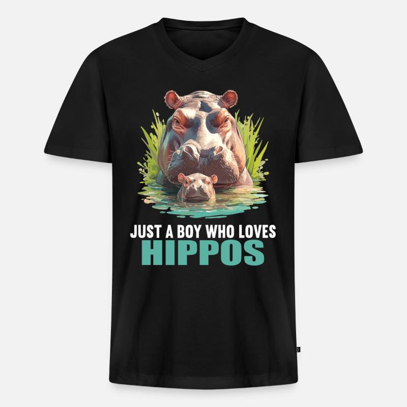 Nilpferd Flußpferd - Männer Premium Bio T-Shirt mit V-Ausschnitt - Schwarz