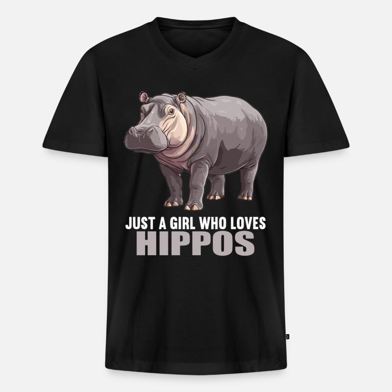 Nilpferd Flußpferd - Männer Premium Bio T-Shirt mit V-Ausschnitt - Schwarz