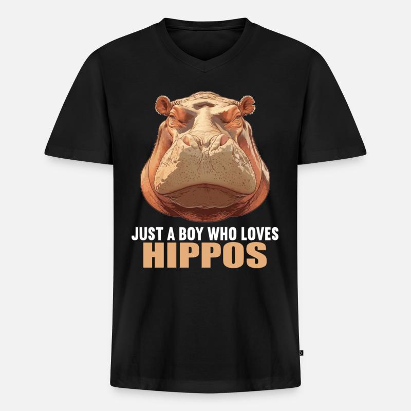 Nilpferd Flußpferd - Männer Premium Bio T-Shirt mit V-Ausschnitt - Schwarz