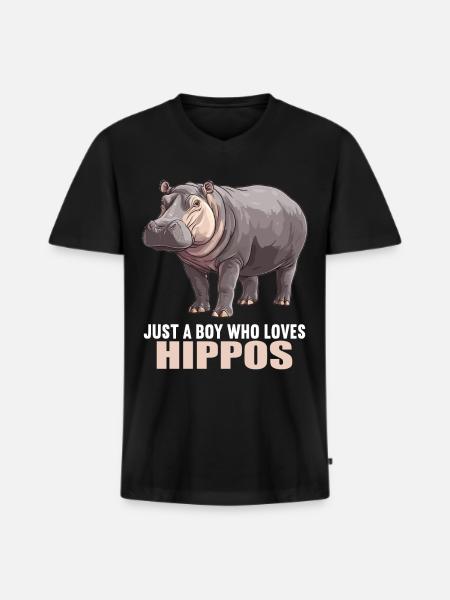 Nilpferd Flußpferd - Männer Premium Bio T-Shirt mit V-Ausschnitt - Schwarz