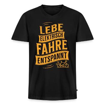 E-Bike E-Biker - Männer Premium Bio T-Shirt mit V-Ausschnitt - Schwarz - Vorne - Nico (187cm)