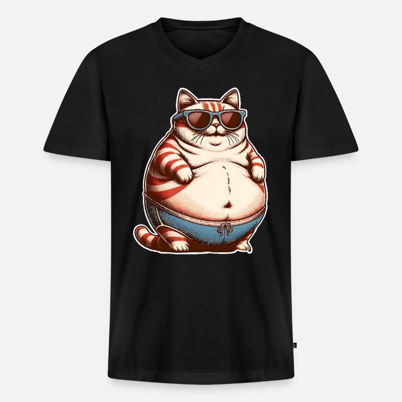Dicke Katze - Männer Premium Bio T-Shirt mit V-Ausschnitt - Schwarz