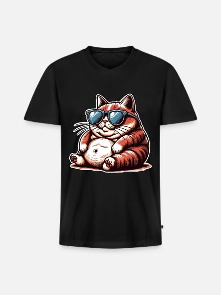 Cat Funny Sunglasses Fat - Men's Premium Organic T-shirt with V-neck - black