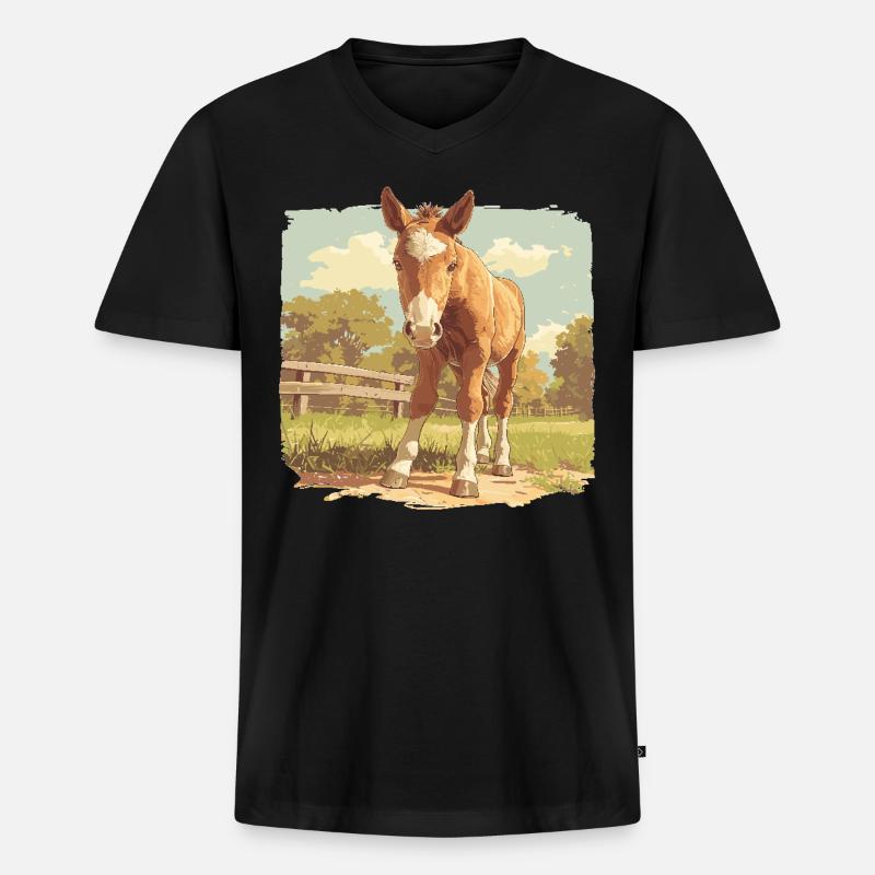 Pferde Pferd - Männer Premium Bio T-Shirt mit V-Ausschnitt - Schwarz