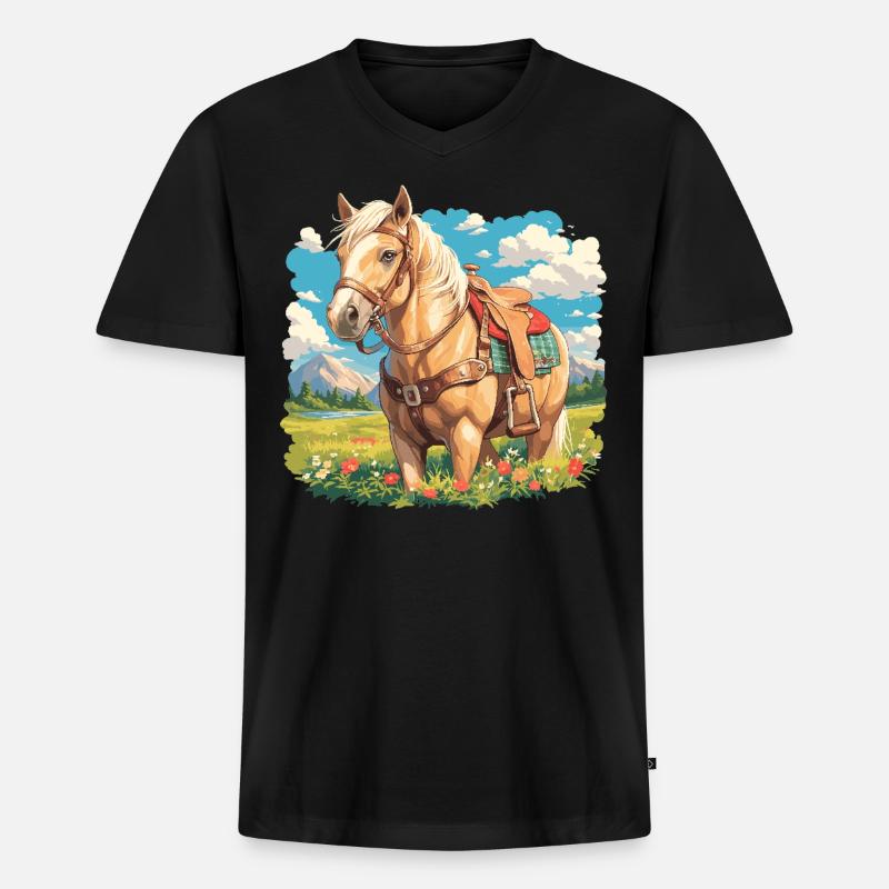 Pferde Pferd - Männer Premium Bio T-Shirt mit V-Ausschnitt - Schwarz