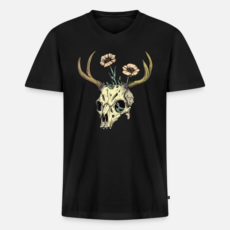 Wendigo Blumen Schädel Wild - Männer Premium Bio T-Shirt mit V-Ausschnitt - Schwarz