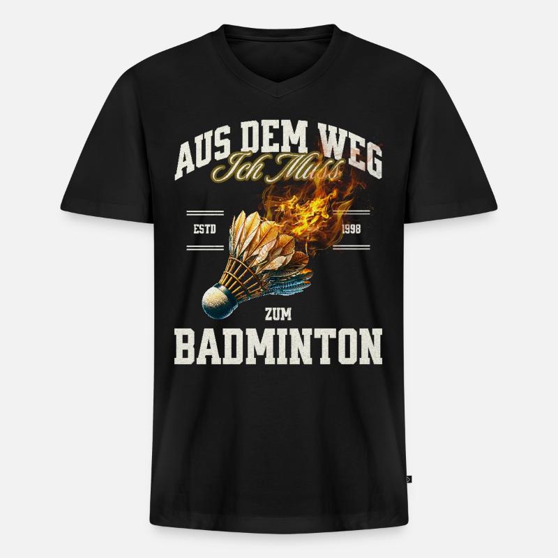 Badminton - Männer Premium Bio T-Shirt mit V-Ausschnitt - Schwarz