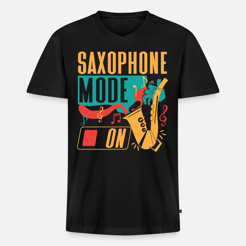 Saxophone Saxophone Mode On - Männer Premium Bio T-Shirt mit V-Ausschnitt - Schwarz