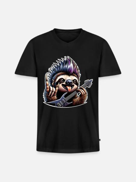 Sloth Rock and Roll Guitarist - Men's Premium Organic T-shirt with V-neck - black