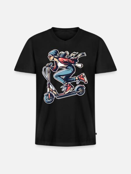 E-Scooter E-Roller Frau Scooter - Männer Premium Bio T-Shirt mit V-Ausschnitt - Schwarz