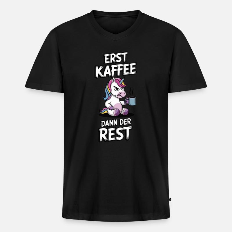 Kaffee EInhorn - Männer Premium Bio T-Shirt mit V-Ausschnitt - Schwarz