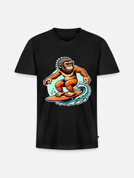 Neanderthal surfers surfers - Men's Premium Organic T-shirt with V-neck - black