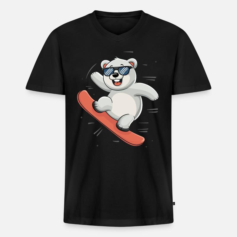 Cooler Eisbär Snowboarden Abenteuer - Männer Premium Bio T-Shirt mit V-Ausschnitt - Schwarz