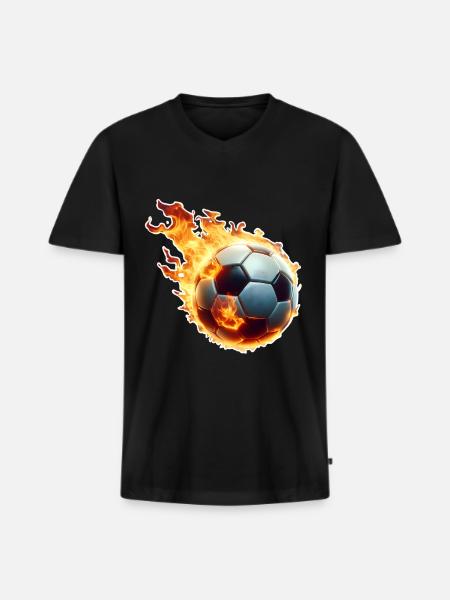Soccer Flames Ball - Men's Premium Organic T-shirt with V-neck - black