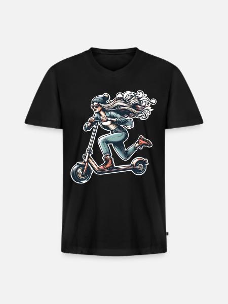 E-Scooter E-Roller Frau Scooter - Männer Premium Bio T-Shirt mit V-Ausschnitt - Schwarz
