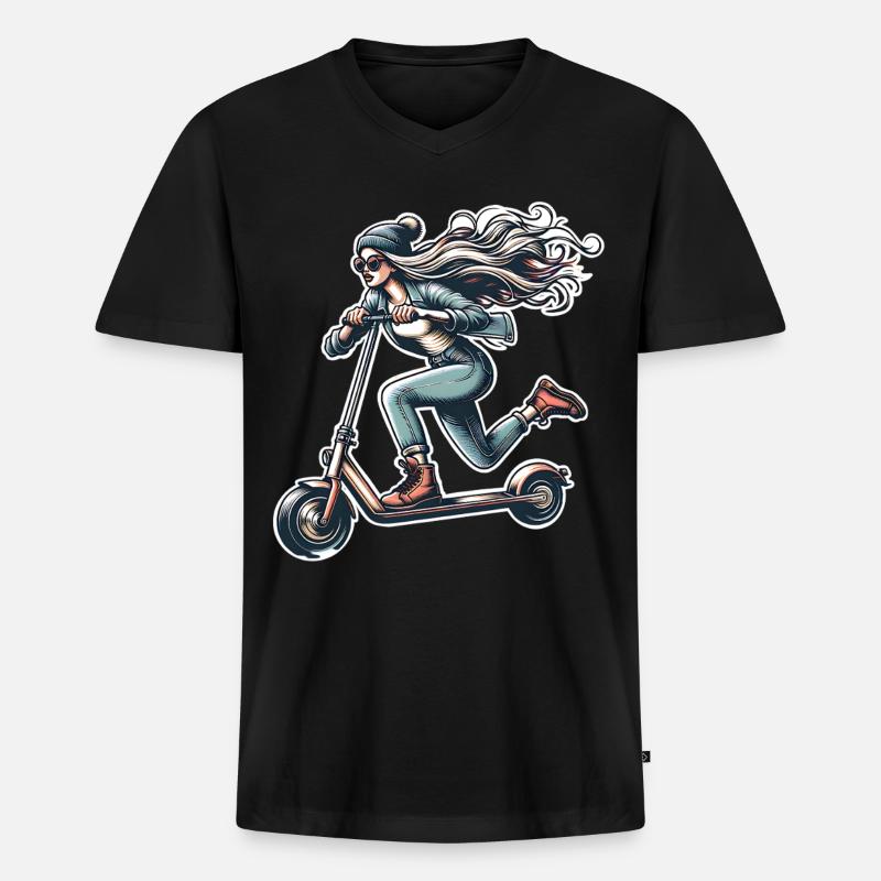 E-Scooter E-Roller Frau Scooter - Männer Premium Bio T-Shirt mit V-Ausschnitt - Schwarz
