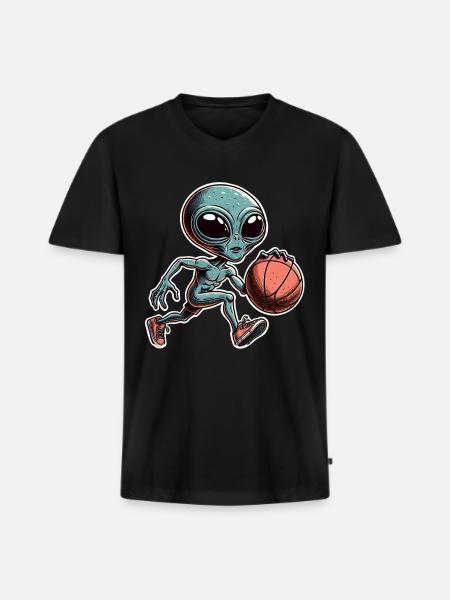 Alien Basketball Dunking - Men's Premium Organic T-shirt with V-neck - black