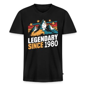 Legendarisch sinds 1980 Vintage Mountain Retro Mountains - Mannen Premium Bio T-shirt met V-hals - zwart - Voor - Nico (187cm)