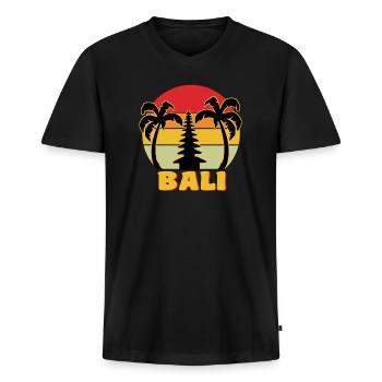 Bali - T-shirt encolure en V Premium bio Homme - noir - Devant - Nico (187cm)