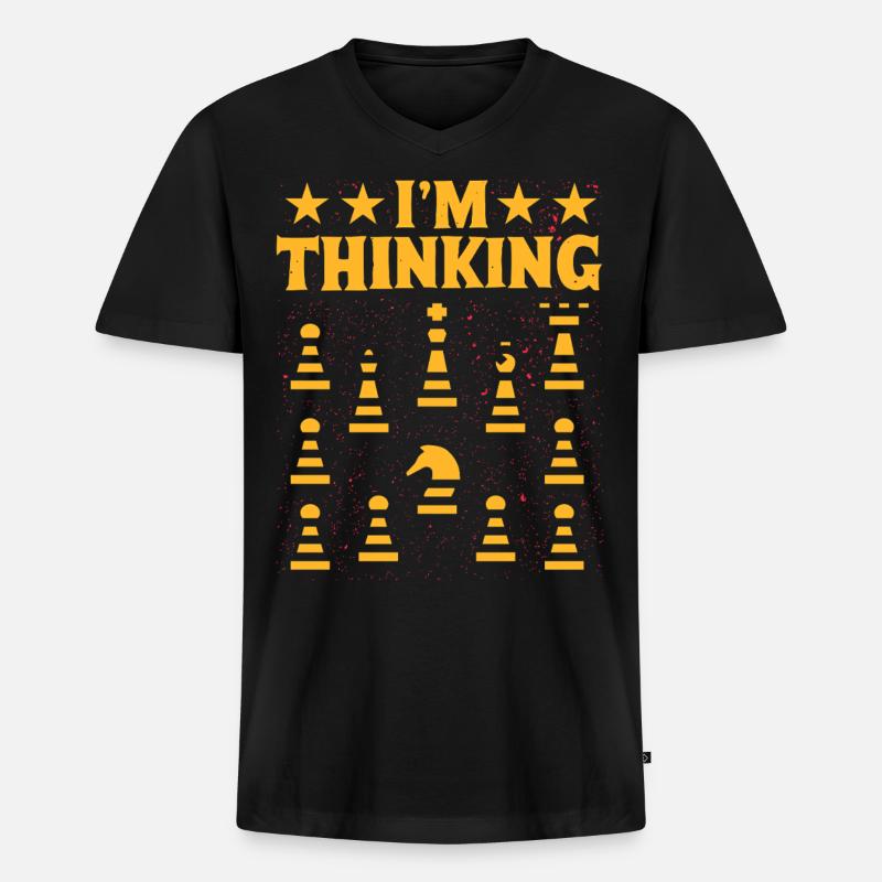 Ich denke, bitte warte Schach - Männer Premium Bio T-Shirt mit V-Ausschnitt - Schwarz