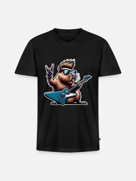 Capybara Rock and Roll Guitarist - Men's Premium Organic T-shirt with V-neck - black
