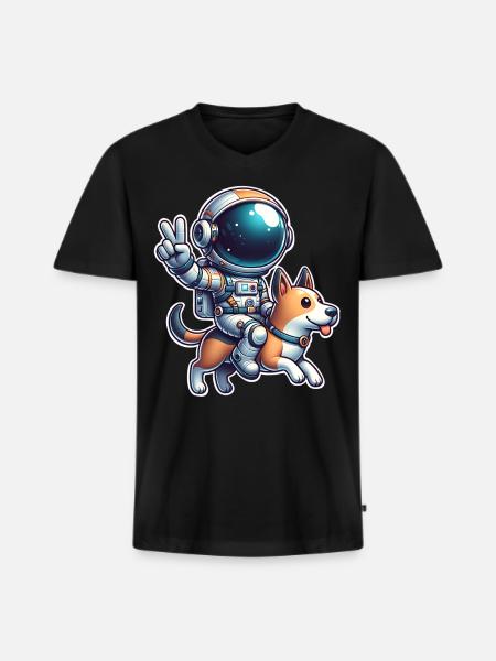 Astronaut Dog - Men's Premium Organic T-shirt with V-neck - black
