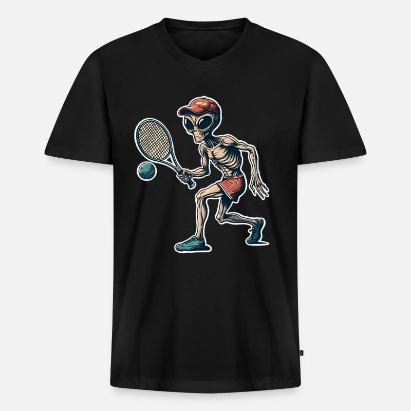 Alien Tennis - Männer Premium Bio T-Shirt mit V-Ausschnitt - Schwarz