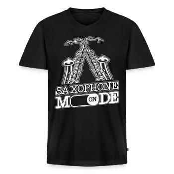 Saxophone Saxophone Mode On - Männer Premium Bio T-Shirt mit V-Ausschnitt - Schwarz - Vorne - Nico (187cm)