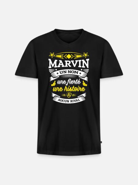 MARVIN PARFAIT - PRENOM MARVIN - T-shirt encolure en V Premium bio Homme - noir