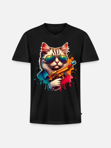 Cat Water Gun - Men's Premium Organic T-shirt with V-neck - black