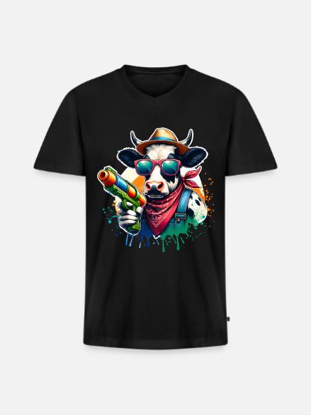 Kuh Wasserpistole - Männer Premium Bio T-Shirt mit V-Ausschnitt - Schwarz