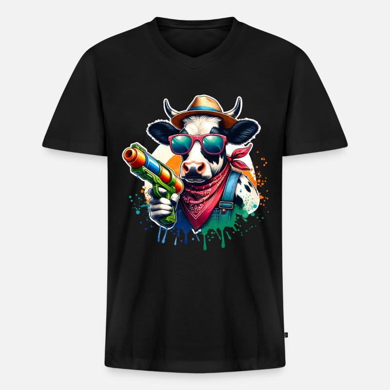 Kuh Wasserpistole - Männer Premium Bio T-Shirt mit V-Ausschnitt - Schwarz