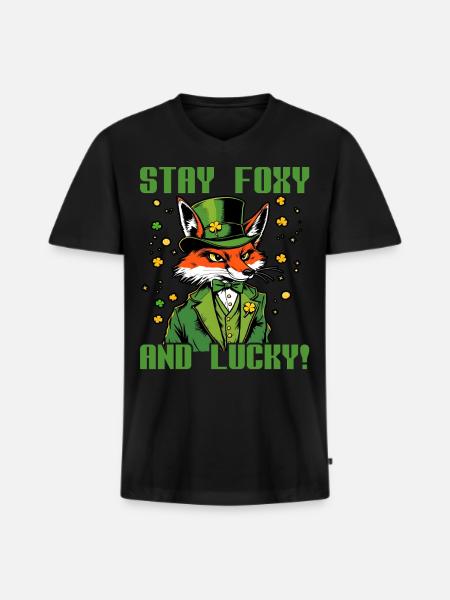 Restez Foxy et Lucky Saint-Patrick - T-shirt encolure en V Premium bio Homme - noir