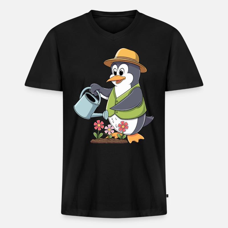 Pinguin Gartenliebe Gärtner Gartenglück - Männer Premium Bio T-Shirt mit V-Ausschnitt - Schwarz