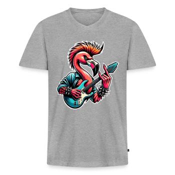 Flamingo Rock and Roll guitarist - Men's Premium Organic T-shirt with V-neck - heather grey - Front