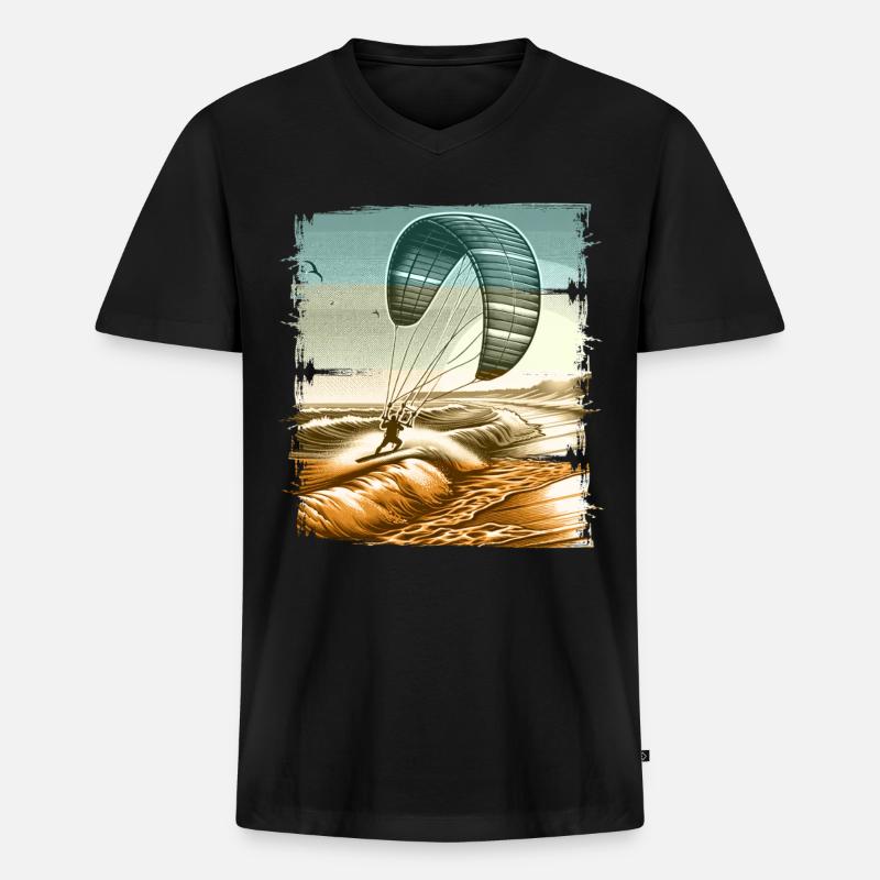 Kitesurfen Kitesurfer Kiteboard - Männer Premium Bio T-Shirt mit V-Ausschnitt - Schwarz