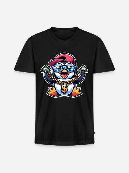 Penguin - Men's Premium Organic T-shirt with V-neck - black