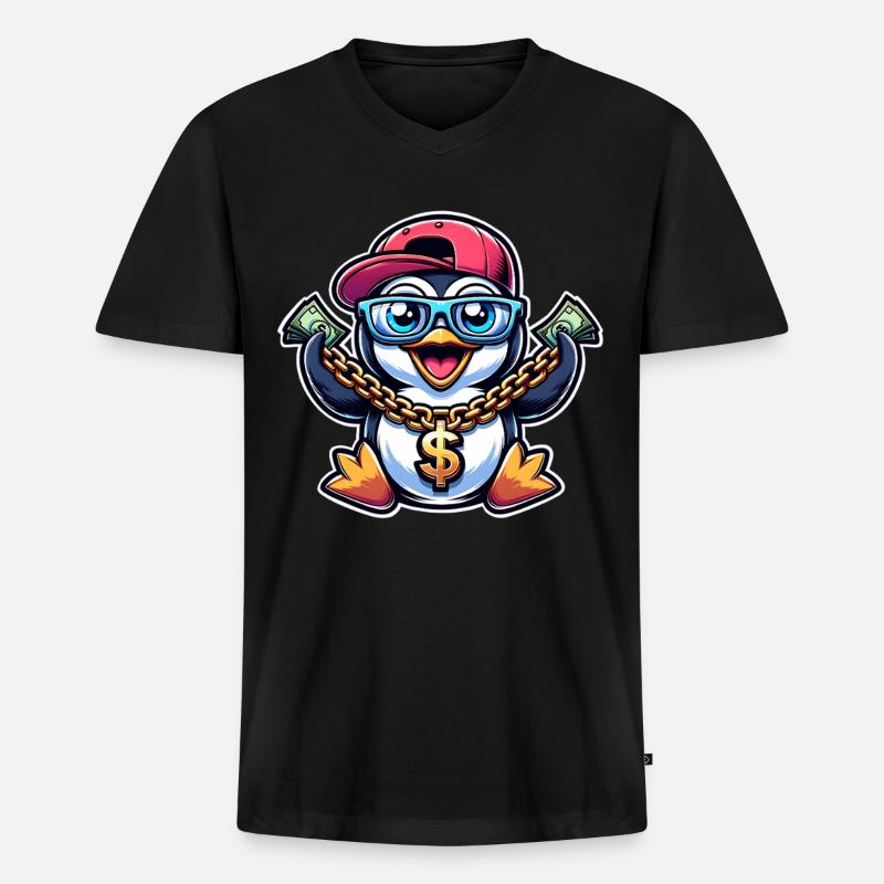 Pinguin - Männer Premium Bio T-Shirt mit V-Ausschnitt - Schwarz