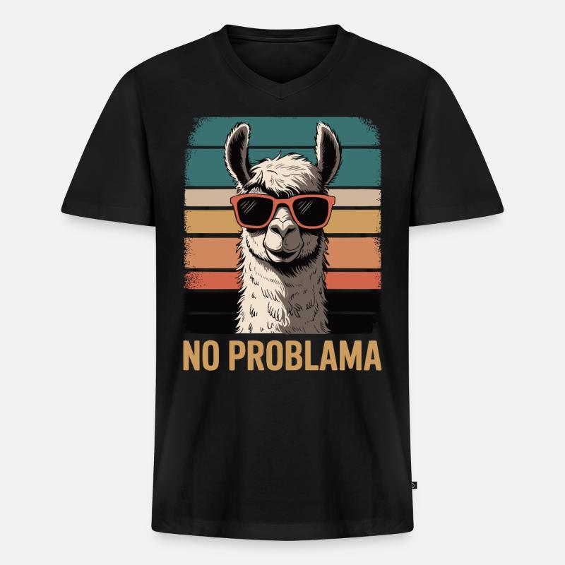 No Problama Llama - Männer Premium Bio T-Shirt mit V-Ausschnitt - Schwarz