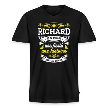 RICHARD UN NOM UNE FIERTÉ AUCUN RIVAL - T-shirt encolure en V Premium bio Homme - noir - Devant - Nico (187cm)