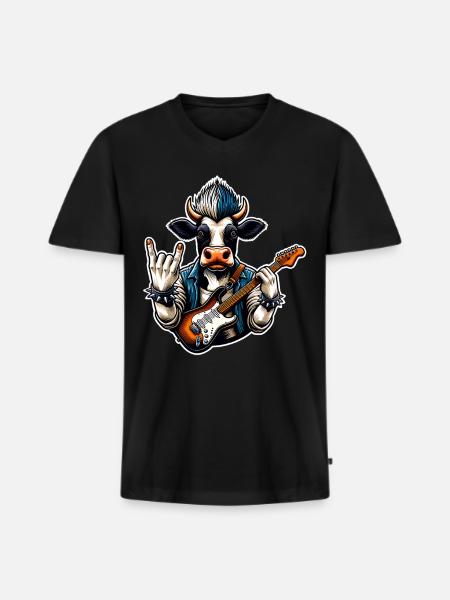 Kuh Rock and Roll Guitarist - Men's Premium Organic T-shirt with V-neck - black