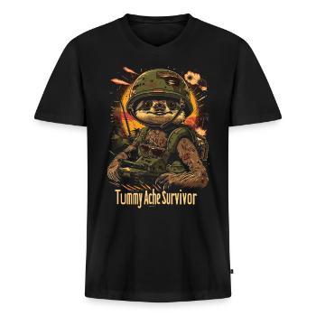 Funny Sloth Meme Stomach Ache - Men's Premium Organic T-shirt with V-neck - black - Front - Nico (187cm)