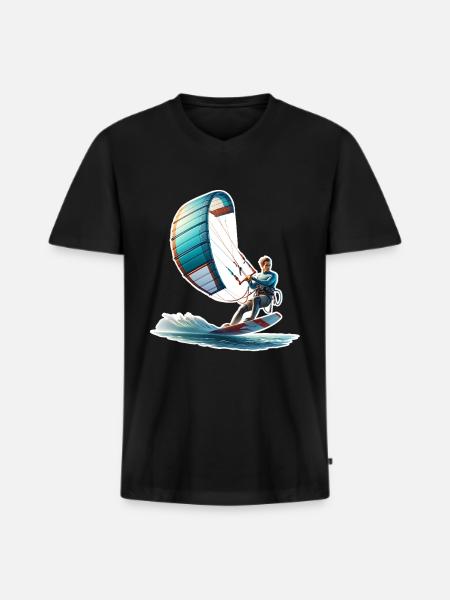 Kitesurfen Kitesurfer Kiteboard - Mannen Premium Bio T-shirt met V-hals - zwart
