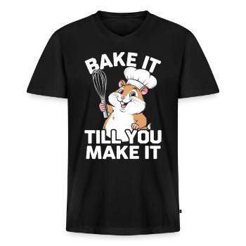 Backe Es Bis Du Es Schaffst Hamster Koch - Männer Premium Bio T-Shirt mit V-Ausschnitt - Schwarz - Vorne - Nico (187cm)