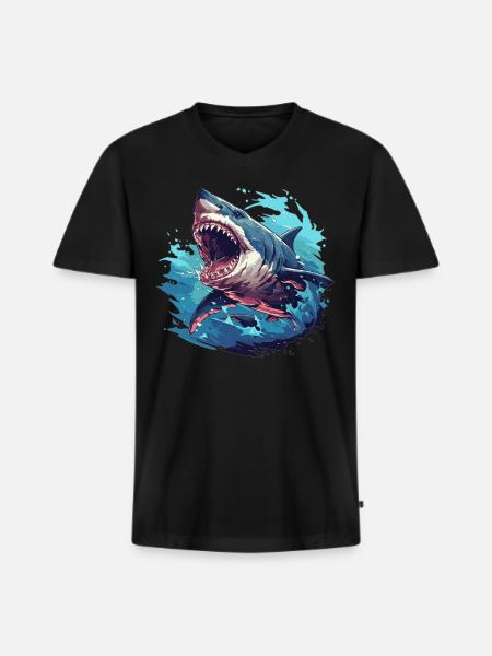 Requins Requin - T-shirt encolure en V Premium bio Homme - noir