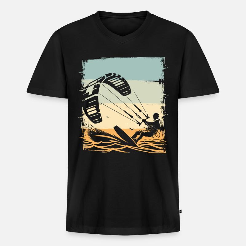 Kitesurfen Kitesurfer Kiteboard - Männer Premium Bio T-Shirt mit V-Ausschnitt - Schwarz