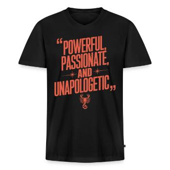 Passionate Scorpio: Powerful and - Men's Premium Organic T-shirt with V-neck - black - Front - Nico (187cm)