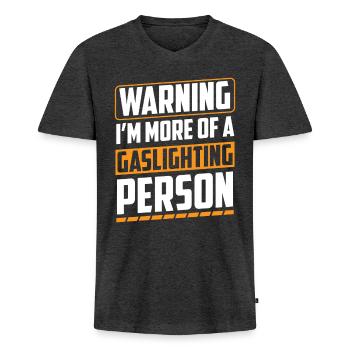 True Professional Gaslighting - Men's Premium Organic T-shirt with V-neck - heather anthracite - Front - Nico (187cm)