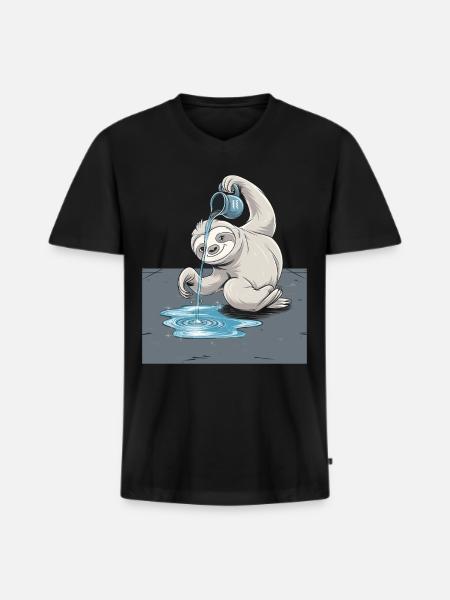Aquarius Sloth Zodiac Illustration - Men's Premium Organic T-shirt with V-neck - black