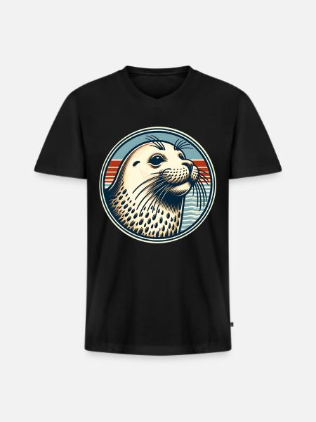 Seehund Robbe - Männer Premium Bio T-Shirt mit V-Ausschnitt - Schwarz
